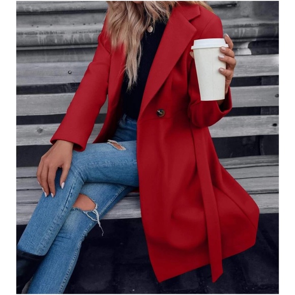 Classic Button Belted Minimalist Coat Jacket - Picture 1 of 8